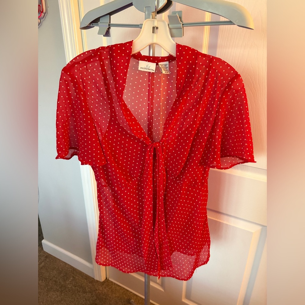 Jaclyn Smith Red Polka Dot 3 Piece Blouse & Skirt Outfit Size Medium NWOT - Picture 4 of 8
